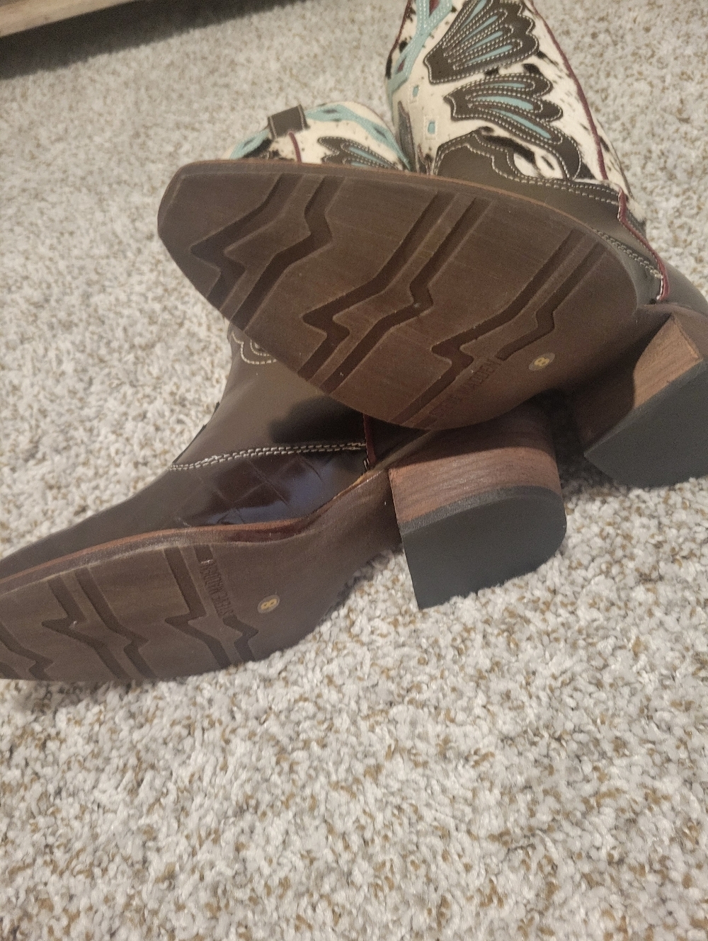 NWOB!!!!! STEVE MADDEN Women's Brown and Turquoise Western Cowboy Boots - Picture 9 of 10